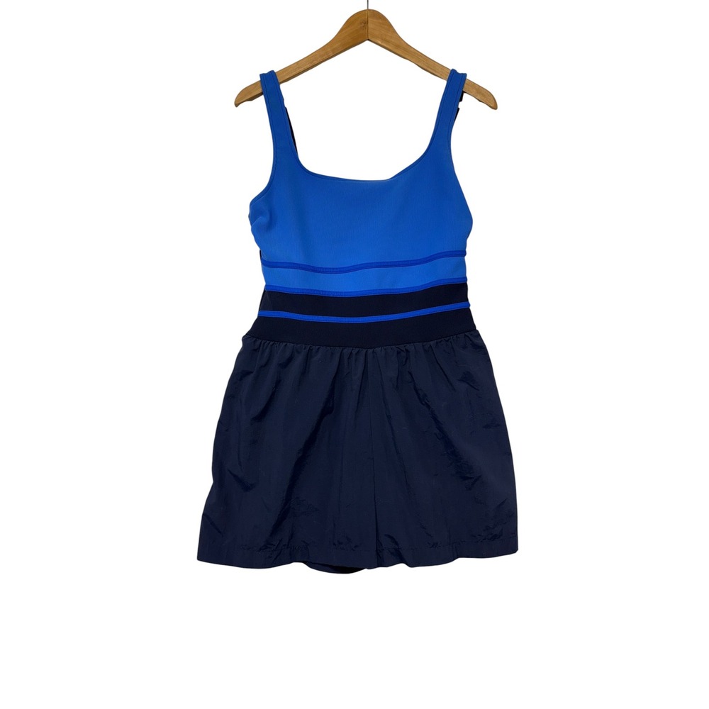 Le Cove Blue Colorblock Ribbed Swim Dress Size 14 Vintage One Piece Swimsuit